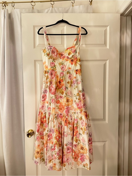 House of CB Dresses & Skirts - House of CB Cream Floral Midi Dress with Pink & Orange Roses